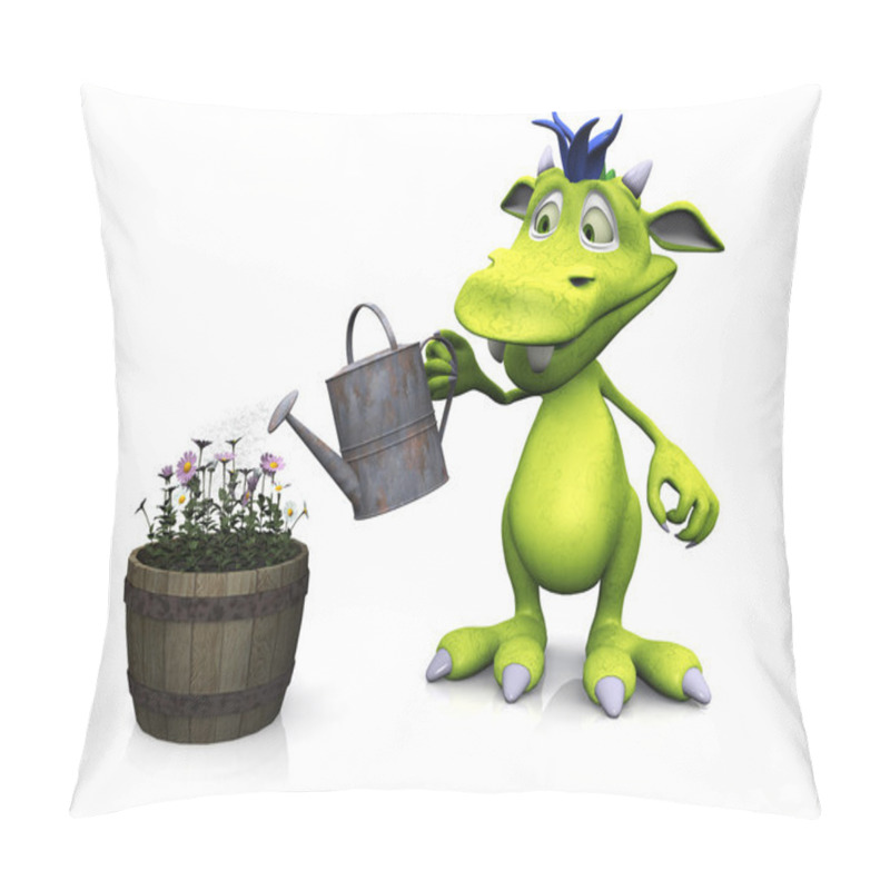 Personality  Cute cartoon monster watering flowers. pillow covers