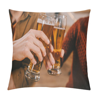 Personality  Cropped View Of Men Toasting Glasses Of Beer  Pillow Covers