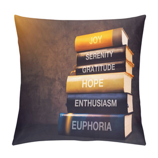 Personality  Positive Emotions And Feelings Concept With Book Titles Pillow Covers