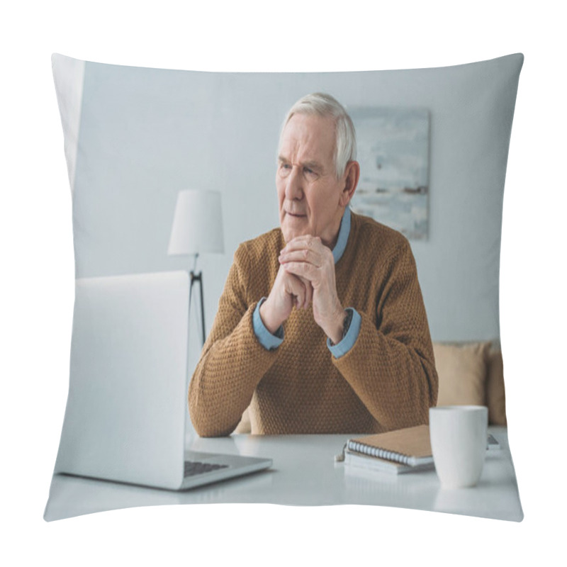 Personality  Senior Confident Man Working On Laptop Pillow Covers