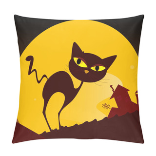 Personality  Black Cat Silhouette And City Sunset Pillow Covers