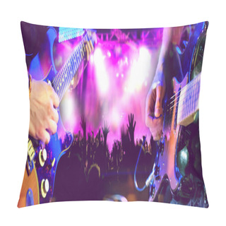 Personality  Live Music And Concert.Guitarist And Drummer.Night Entertainment And Festival Events.Musical Performance On Stage.Recreation And Music Show Pillow Covers