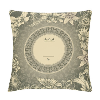 Personality  Vintage Frame With Blooming Flowers Pillow Covers