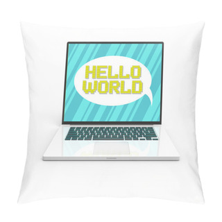 Personality  3D White Laptop Isolated With Pixel Art Hello World Slogan Pillow Covers