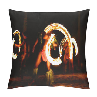 Personality  Fire Dancers At Hawaii Luau Show, Polynesian Hula Dance Men Jugging With Fire Torches. Pillow Covers