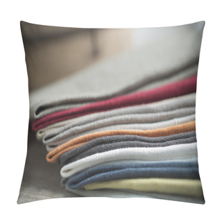 Personality  Pile Of Folded Cotton Fabric On Wooden Surface Pillow Covers