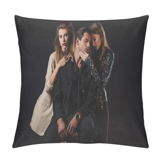 Personality  Attractive And Stylish Women Hugging Handsome Man Isolated On Black Pillow Covers
