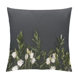 Personality  Top View Of Eustoma Flowers And Branches Over Black Background Pillow Covers