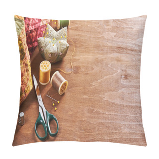 Personality  Accessories For Patchwork On A Quilt On A Wood Background Pillow Covers