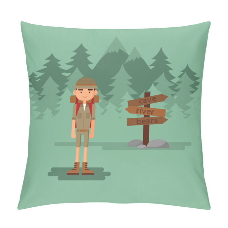 Personality  boy travels in forest. pillow covers