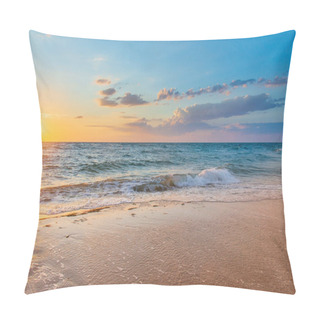 Personality  White Foam Waves On The Sand At Sunset In The Sea Pillow Covers
