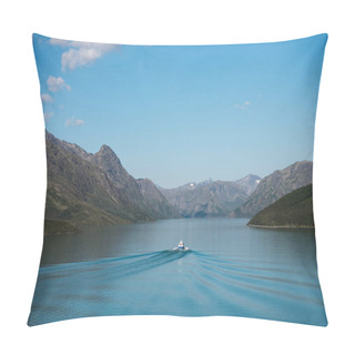 Personality  Boat Floating On Calm Blue Water Of Gjende Lake, Besseggen Ridge, Jotunheimen National Park, Norway  Pillow Covers
