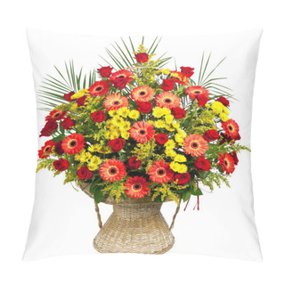 Personality  Basket Of Roses, Gerberas And Palm Leaves Pillow Covers