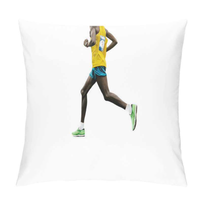 Personality  African Runners Running Marathon Race, Dressed In Bright Sports Clothes, Isolated On White Background Pillow Covers
