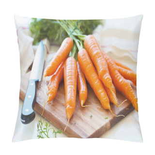 Personality  Raw Carrot Vegetable On Wooden Chopping Board Pillow Covers