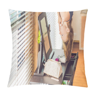 Personality Woman Upside Down In The Bedroom Above The Dressing Table. Pillow Covers