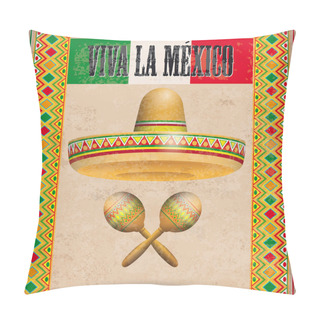 Personality  Vintage Background With Mexican Flag Pillow Covers