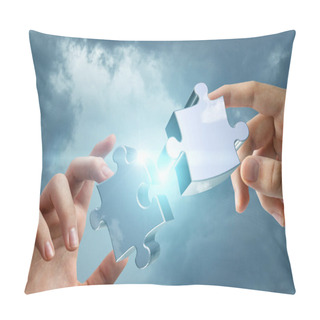 Personality  Hands Connects Two Of The Puzzle In The Sky. Pillow Covers