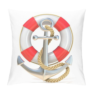 Personality  Anchor, Lifebuoy And Rope. 3D Render Pillow Covers