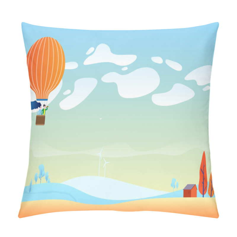 Personality  Autumn landscape background. Nature backdrop. Balloon trip. Tourism banner. pillow covers