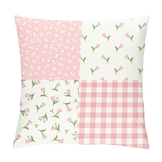 Personality  Set Of Seamless Floral Pink And White Patterns. Vector Illustration. Pillow Covers