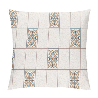 Personality  Geometric Wallpaper Ethnic Square Moroccan Tiles With A Pattern Of Beige, Brown, Blue Colors Pillow Covers