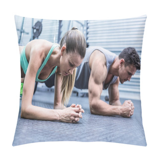 Personality  Muscular Couple Doing Planking Exercises Pillow Covers