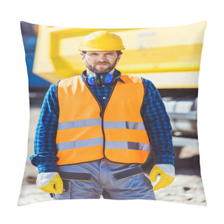 Personality  Construction Worker In Hardhat And Vest Pillow Covers