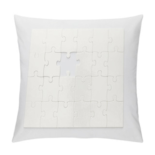 Personality  Top View Of Completed Jigsaw Puzzle Without One Piece On White Background Pillow Covers