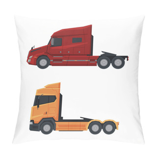 Personality  Tractor Unit As Heavy-duty Towing Engine For Hauling Semi-trailer Side View Vector Set Pillow Covers