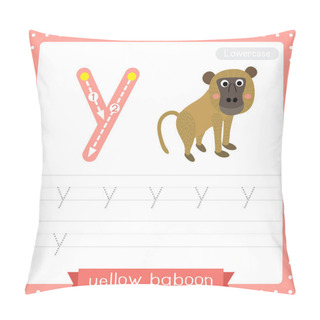 Personality  Letter Y Lowercase Cute Children Colorful Zoo And Animals ABC Alphabet Tracing Practice Worksheet Of Yellow Baboon Monkey For Kids Learning English Vocabulary And Handwriting Vector Illustration. Pillow Covers