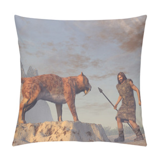 Personality  Caveman And Saber Tooth Tiger Pillow Covers