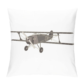 Personality  Vector Black Flat Icon Illustration Of Vintage Biplane. Airplane Pillow Covers