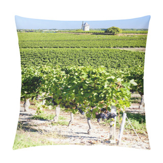 Personality  Vineyard With Windmill Near Blaignan, Bordeaux Region, France Pillow Covers