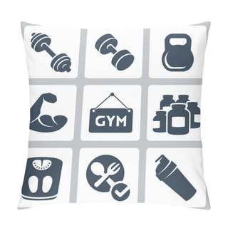 Personality  Vector Isolated Bodybuilding And Fitness Icons Set Pillow Covers