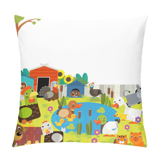 Personality  Cartoon Scene With Different Farm Ranch Animals In The Forest Illustration For Children Pillow Covers