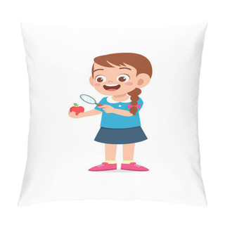 Personality  Little Girl Holding Apple And Magnifying Glass Pillow Covers