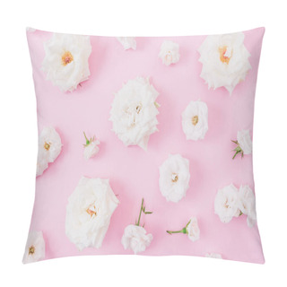 Personality  Floral Composition Made From White Flowers On Pink Background. Flat Lay, Top View. Valentines Day Background Pillow Covers