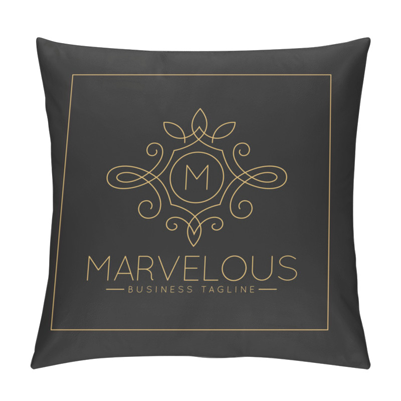 Personality  Luxurious Letter M Logo With Classic Line Art Ornament Style Vector Pillow Covers