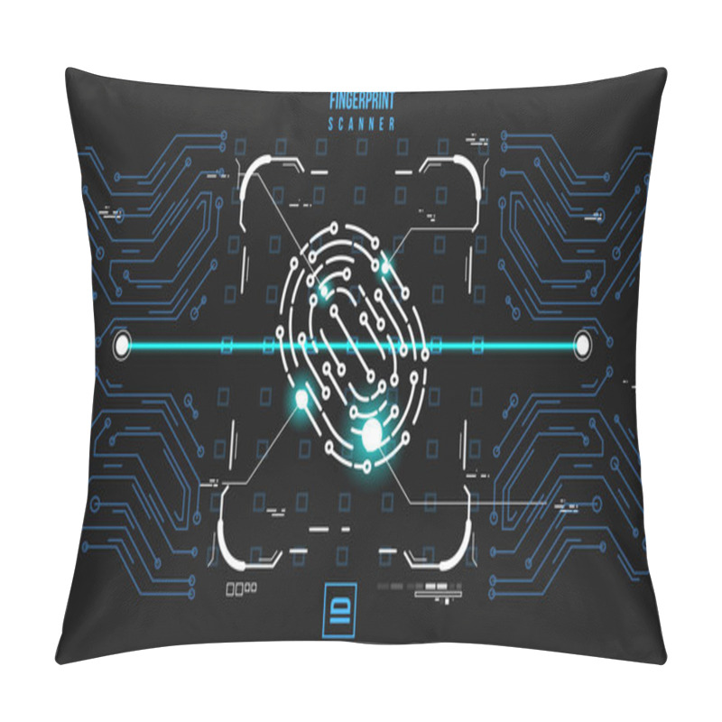 Personality  Finger-print Scanning Identification System. Biometric Authorization And Business Security Concept. Illustration With Futuristic HUD UI Elements. Pillow Covers