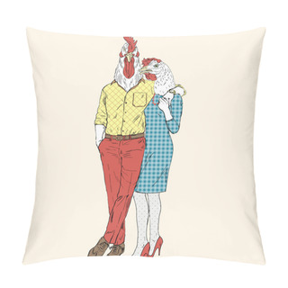 Personality  Fashion Couple Of Rooster And Hen Pillow Covers