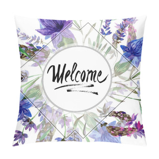 Personality  Beautiful Purple Lavender Flowers Isolated On White. Watercolor Background Illustration. Watercolour Drawing Fashion Aquarelle. Frame Border Ornament. Welcome Inscription Pillow Covers