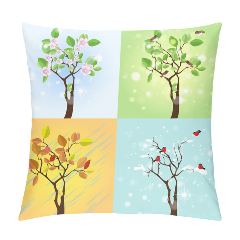 Personality  Four Seasons Tree. Vector Pillow Covers