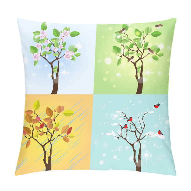 Personality  Four Seasons Tree. Vector pillow covers