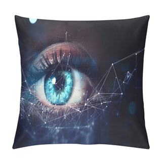 Personality  Close Up Of Woman Eye In Process Of Scanning Pillow Covers