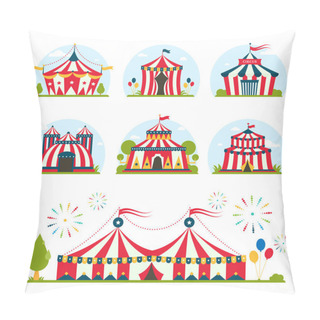 Personality  Cartoon Circus Tent With Stripes And Flags Isolated.  Ideal For Carnival Signs Pillow Covers