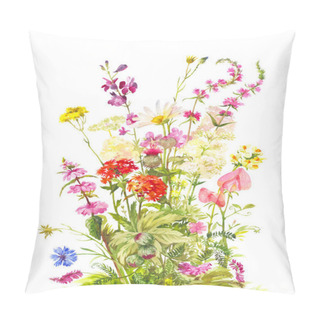 Personality Bouquet Of Forest Flowering Plants. Wild Field Flowers. Watercol Pillow Covers