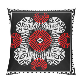 Personality  Elegant Black Red White Geometric Greek Mandala Pattern. Vector Ornamental Abstract Background. Tribal Ethnic Style Decorative Backdrop. Square Greek Key Meanders Frame. Ornate Beautiful Design. Pillow Covers