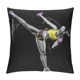 Personality  Woman Exercising Fitness Exercises Isolated Black Background Lightpainting Effect Pillow Covers