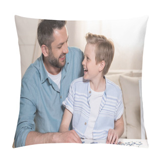 Personality  Man Playing Puzzle With Son Pillow Covers